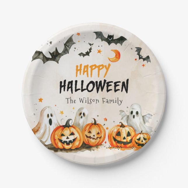 Kids Halloween Trick or Treat Birthday Paper Plate (Front)
