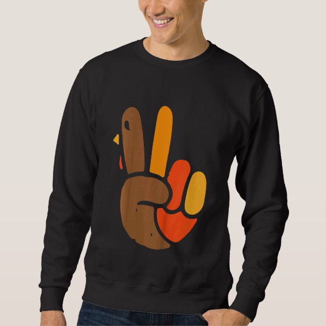 Kids Hand Peace Sign Thanksgiving Day Cool Symbol  Sweatshirt (Front)