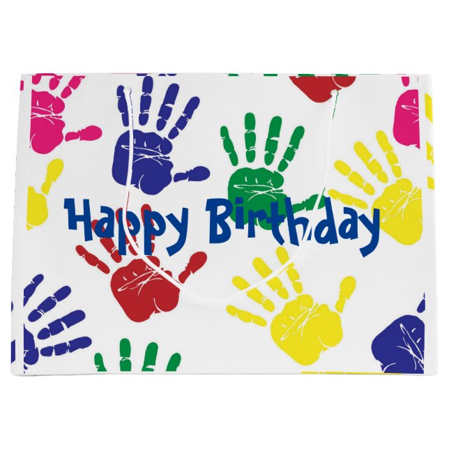 Kids Hand-Print Happy Birthday Gift Bag - Large (Front)