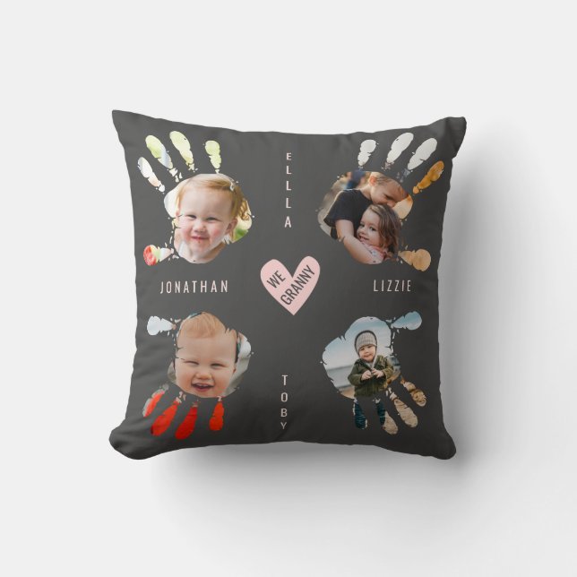 Kids Hand Print Photo Collage Love Granny Message  Cushion (Front)