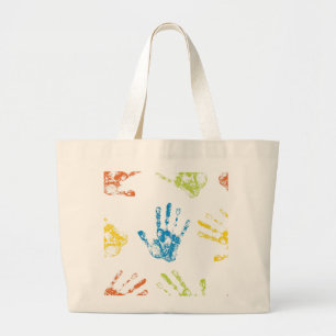 Kids Handprints in Paint Large Tote Bag
