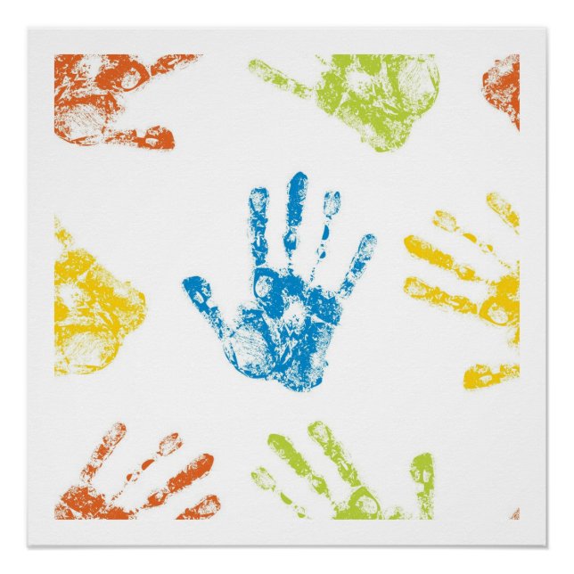 Kids Handprints in Paint Poster (Front)