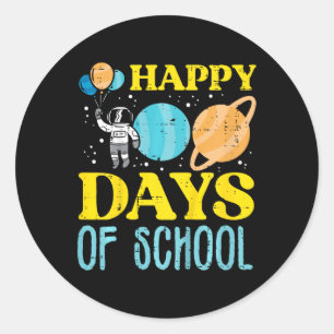 Kids Happy 100 Days Of School Astronaut Planets 10 Classic Round Sticker