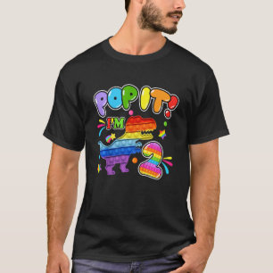 Kids Happy 2nd Pop It Birthday Boy Dinosaur T Rex T-Shirt