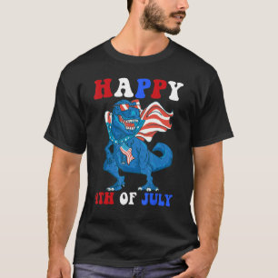 Kids Happy 4th Of July Dinosaur Girls Boys America T-Shirt