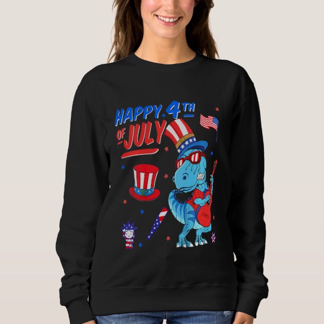 Kids Happy 4th Of July T-Rex Dino Dinosaur Baby To Sweatshirt (Front)