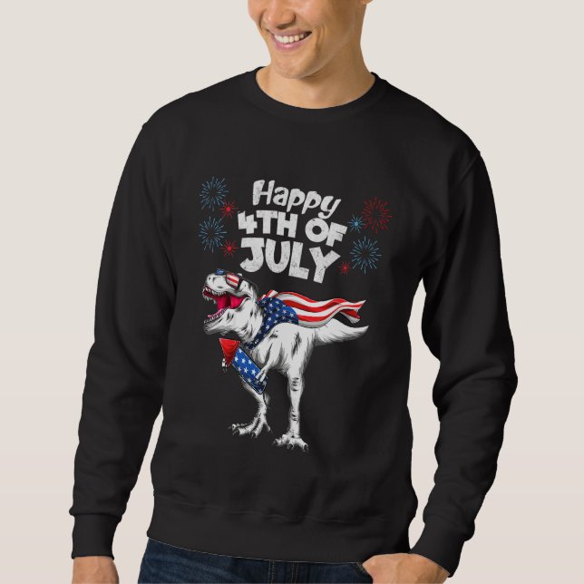 Kids Happy 4th Of July T-Rex Dino Dinosaur Baby To Sweatshirt (Front)