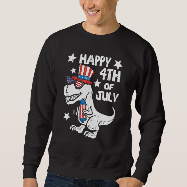 Kids Happy 4th Of July T-Rex Dino Dinosaur Baby To Sweatshirt (Front)