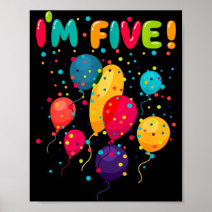 Kids happy 5 fifth birthday party balloons  poster
