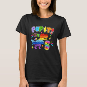 Kids Happy 5th Pop It Birthday Boy Dinosaur T Rex T-Shirt