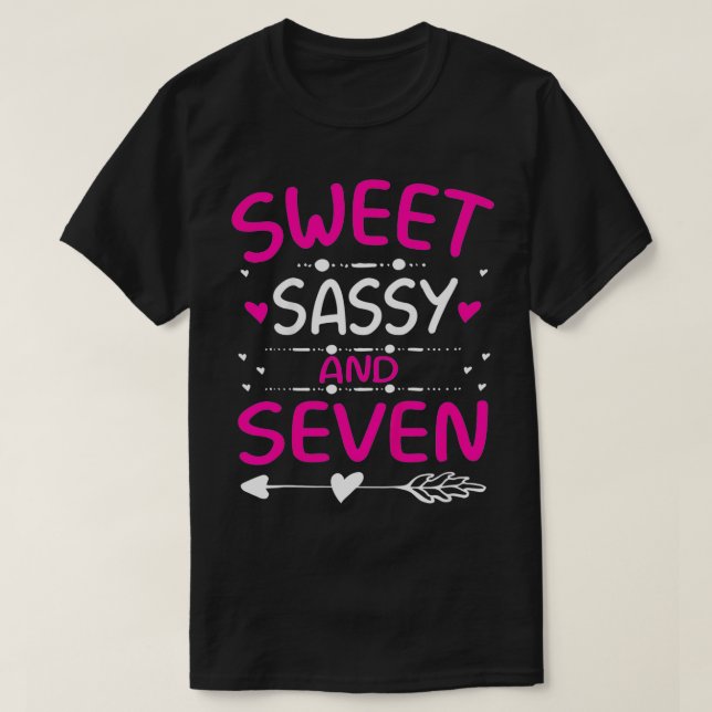 Kids Happy 7th Birthday Sweet Sassy and Seven Girl T-Shirt (Design Front)