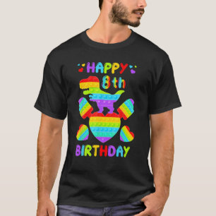 Kids Happy 8Th Birthday Pop It Dinosaur T-Shirt