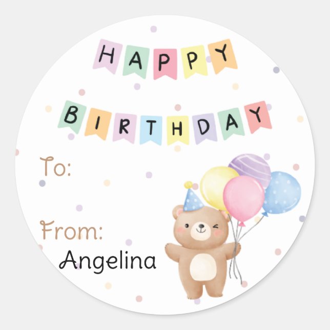 Kid's Happy Birthday Bear Gift Label | Tag (Front)