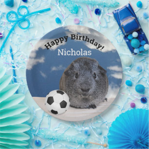 Kids Happy Birthday Guinea Pig Soccer Ball Custom Paper Plate