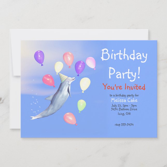 Kids Happy Birthday Party Dolphin Invitation (Front)