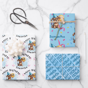 Kids Happy Birthday Puppy Wrapping Paper Set of 3