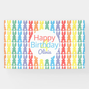 Kids Happy Birthday Rainbow Bunny Personalised Banner