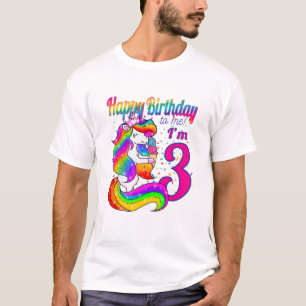 Kids Happy Birthday To Me I'm 3 Years Old Unicorn T-Shirt