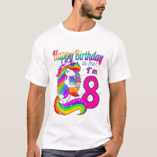 Kids Happy Birthday To Me I'm 8 Years Old Unicorn T-Shirt