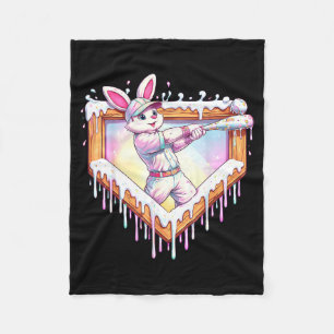 Kids happy easter bunny playing baseball boy ice fleece blanket