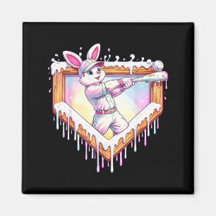Kids happy easter bunny playing baseball boy ice magnet