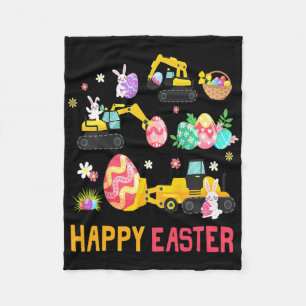 Kids Happy Easter Construction Crane Truck Boys To Fleece Blanket