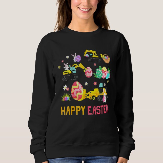 Kids Happy Easter Construction Crane Truck Boys To Sweatshirt (Front)