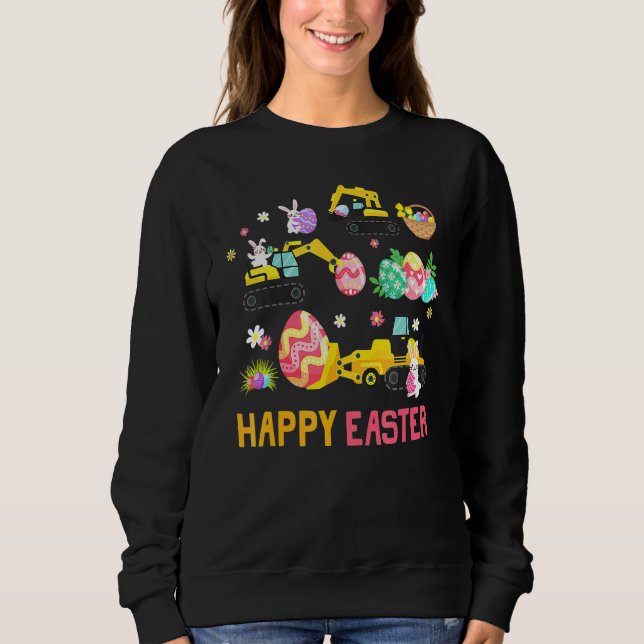 Kids Happy Easter Construction Crane Truck Boys To Sweatshirt (Front)