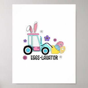 Kids Happy Easter Day Cute Eggs Cavator Bunny Rabb Poster
