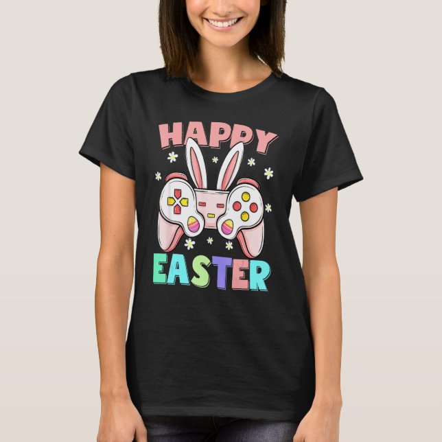 Kids Happy Easter Game Controller Bunny Ears Funny T-Shirt (Front)