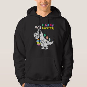 Kids Happy Easter T Rex Dino With Bunny Ears Funny Hoodie