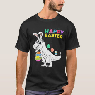 Kids Happy Easter T Rex Dino With Bunny Ears Funny T-Shirt