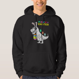 Kids Happy Easter T Rex Dino With Bunny Ears Hoodie