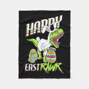 Kids Happy Eastrawr Cute Trex Dinosaur Easter Bunn Fleece Blanket