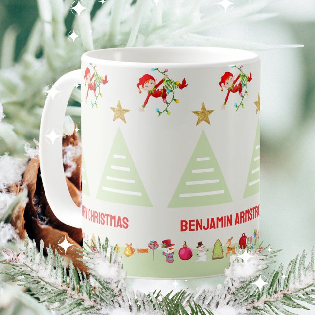 Kids Happy Elfs Christmas Tree Gold Star Coffee Mug (Kids Happy Elfs Christmas Tree Gold Star Coffee Mug ©Susanne Sachers - Sunny Mind 🌞)