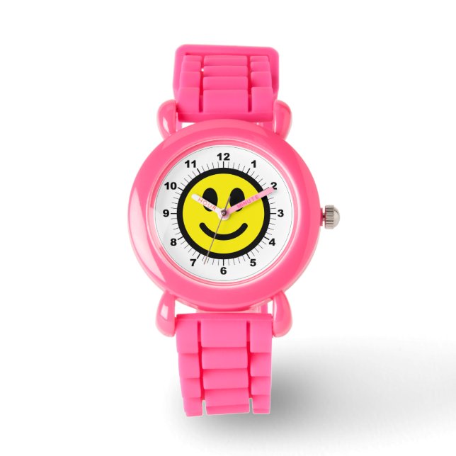Kid's Happy face Pink Glitter Strap Watch (Front)