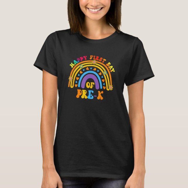 Kids Happy First Day Of Pre K Teacher Rainbow Back T-Shirt (Front)
