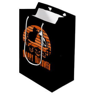 Kids Happy Halloween Skeleton Cat Retro Sunset Medium Gift Bag