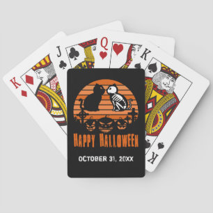 Kids Happy Halloween Skeleton Cat Retro Sunset Playing Cards