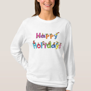 Kids Happy Holidays Stick Figure Typography T-Shirt
