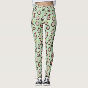 Kids Happy Penguins Wearing Santa Hats w/Ear Muffs Leggings
