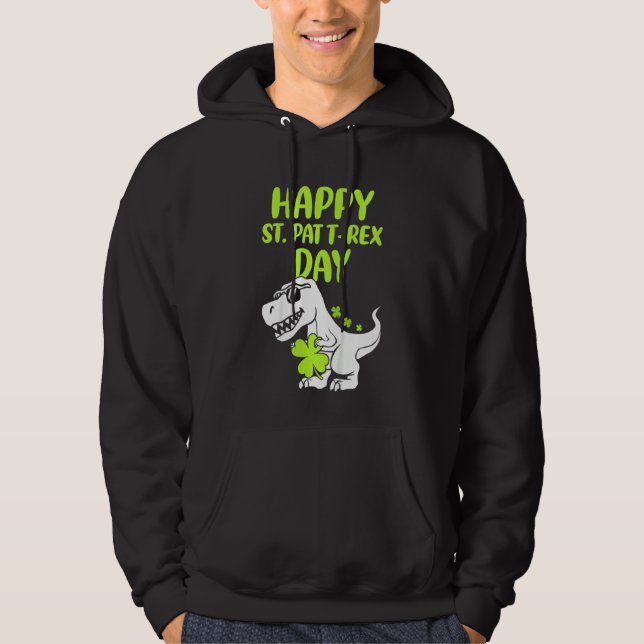 Kids Happy St Pat T Rex Day Dino Saurus St Patrick Hoodie (Front)