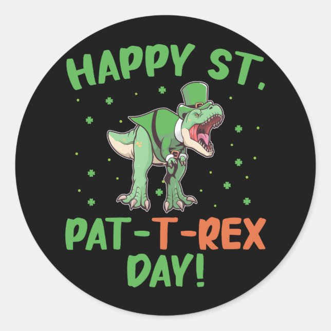 Kids Happy St Pat Trex Day Dino St Patricks Day  Classic Round Sticker (Front)