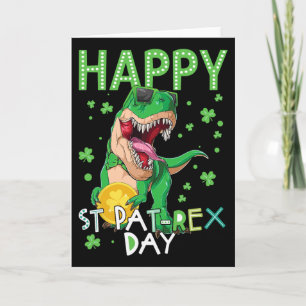 Kids Happy St Patricks Day T-rex Dinosaur Boy Scho Card