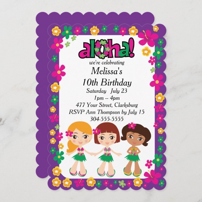 Kids Hawaiian Luau Invitation (Front/Back)