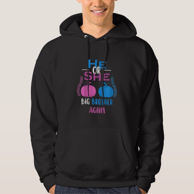 Kids He Or She Big Brother Again Gender Reveal Par Hoodie (Front)