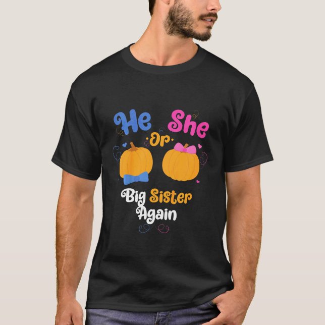 Kids He Or She Big Sister Again Gender Reveal Part T-Shirt (Front)