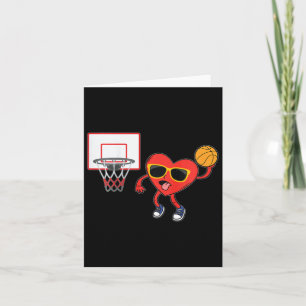 Kids Heart Dunk Bysketbyll Player Valentines Day L Card
