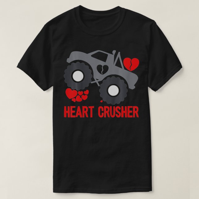 Kids Heart Monster Truck Crusher Valentines Day Cu T-Shirt (Design Front)