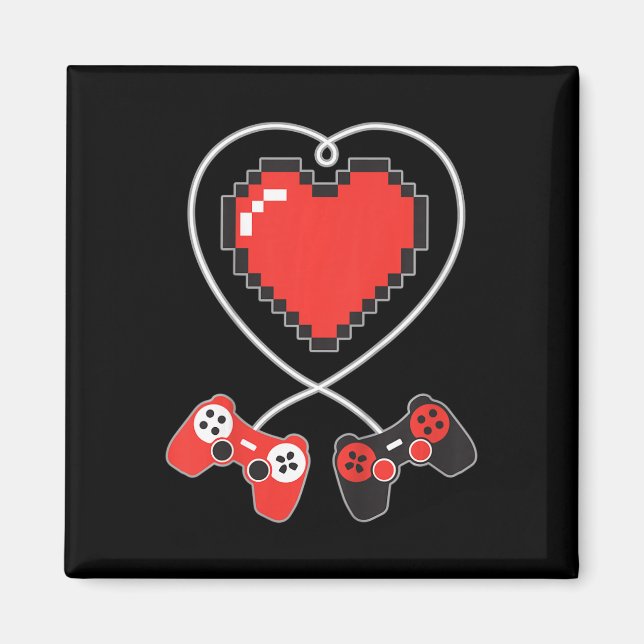 Kids Heart Pixel Art Video-Game Controller Valenti Magnet (Front)